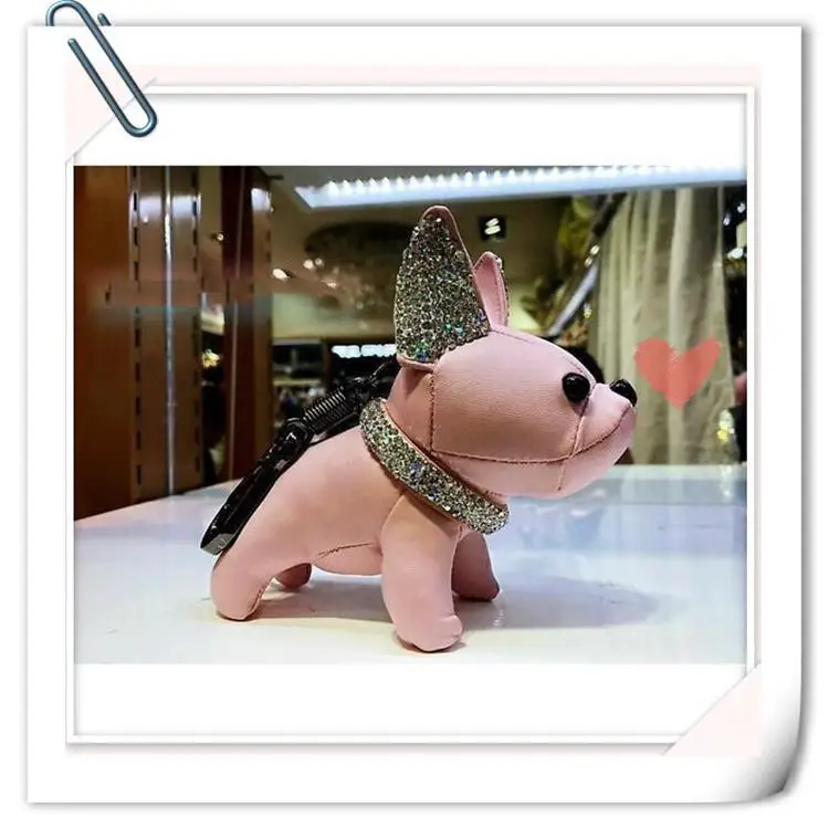 Искусственная кожа Ремень бульдог брелки для ключей стразы в виде милых животных