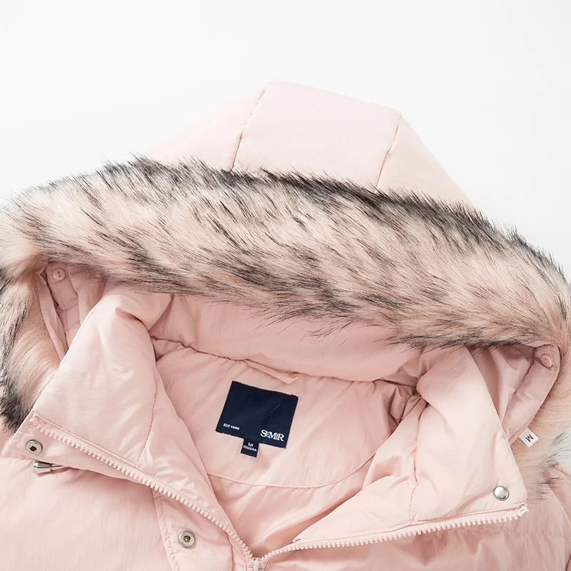 SEMIR женский пуховик с меховым воротником, новинка, зимняя Свободная куртка с капюшоном для девочек, плотное удобное теплое пальто
