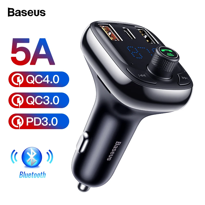 

Baseus Quick Charge 4.0 FM Transmitter Car Charger For Phone Bluetooth 5.0 Fast Charging Car USB Charger Charging
