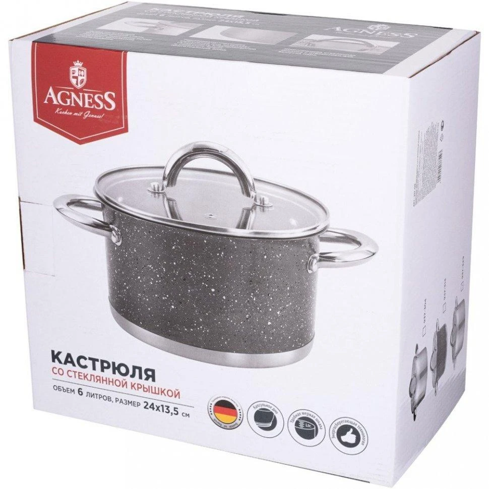 Кастрюля с крышкой AGNESS 937-328 (серебристый, диаметр 22 см)