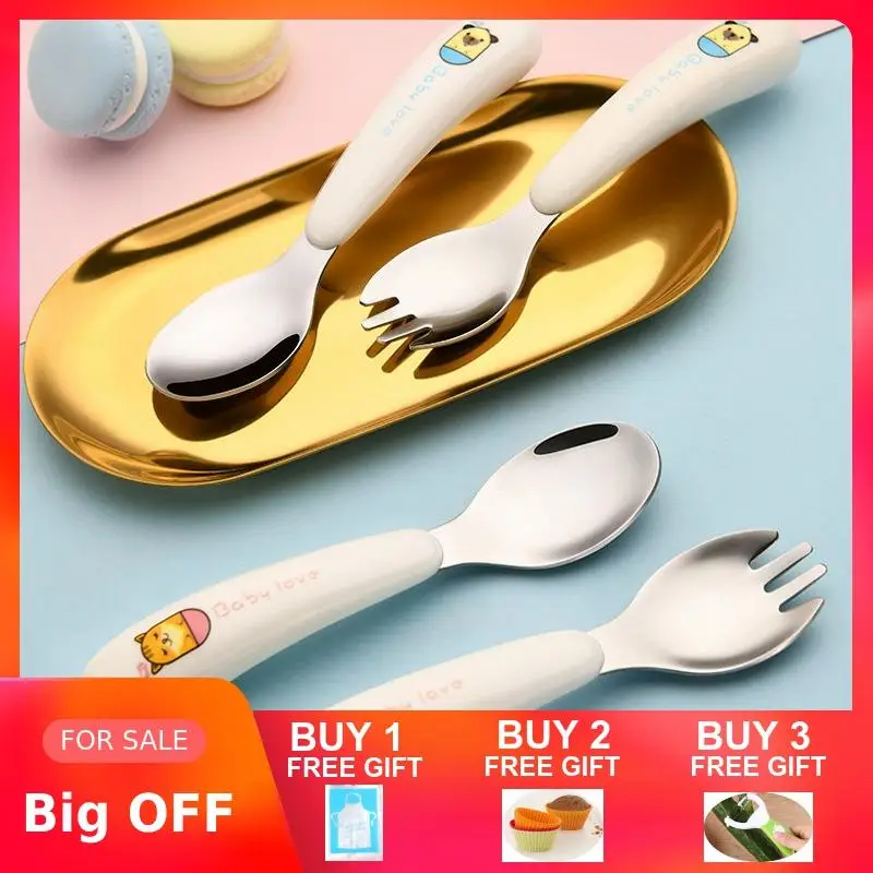 2 шт./компл. Детская безопасность 304 нержавеющая сталь вилка набор ложка и детская