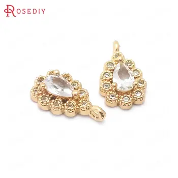 

(38858)10PCS 12x7MM 24K Champagne Gold Color Brass and Zircon Drop Shape Charms Pendants Jewelry Making Supplies Diy Accessories