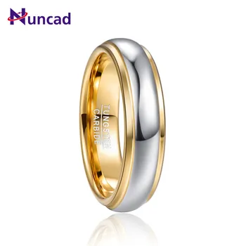 

2020 NUNCAD 6mm Width Domed Polished Step Gold Color Plateing Tungsten Steel Ring Wedding Band Comfort Fit Tungsten Carbide Ring