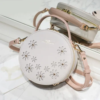 

Mori Girl Cute flower Hollow out Messenger Bag Kawaii Mini Round Bag Japanese Soft Sister Shoulder Bag Fashion Lolita Handbag