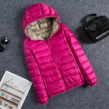 M-4XL, осенне-зимнее пуховое пальто с капюшоном, женский ультра-светильник, тонкий Двусторонний пуховик, короткое пальто, портативная парка размера плюс
