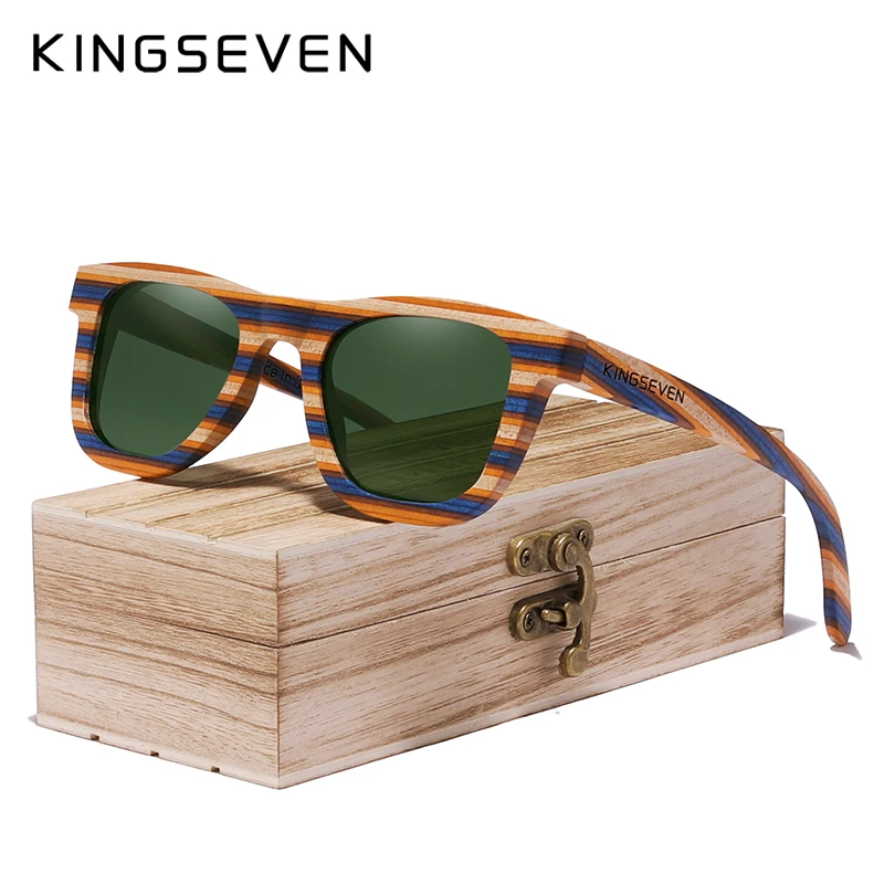 KINGSEVEN, ручной работы, дизайн, солнцезащитные очки, цветные, деревянные, полная оправа, женские, Роскошные, брендовые, мужские очки, Oculos de sol - Цвет линз: Green G15