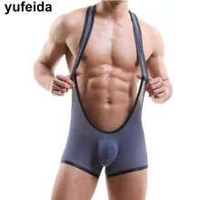 Сексуальное стрейчевое Мужское нижнее белье, Сетчатое прозрачное боди, боксеры, шорты для мужчин, цельное трико для геев, борцовские трусы, мужское нижнее белье