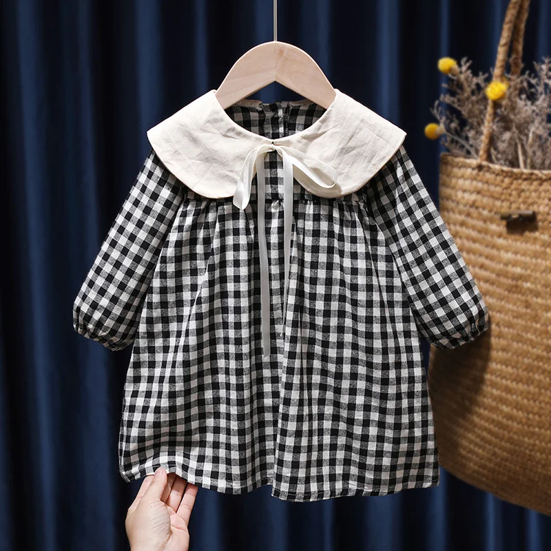 Girls Dress Cute Baby Girls Floral Princess Dress Spring Autumn Korean Style Long Sleeve Peter Pan Collar 1-6Y