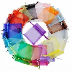 50pcs/lot Transparent Organza Gift Bags Christmas Halloween Gift Box Drawstring Pouches Jewelry Packaging Wedding Candy Gift Bag