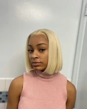 Blonde Bob Wig Part Short Human-Hair Lace Transparent Pre-Plucked Straight 613 Women