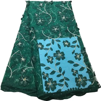 

8 colros (5yards/pc) vivid 3D flowers embroidered African French net lace fabric teal green with stones for party dress FLS148
