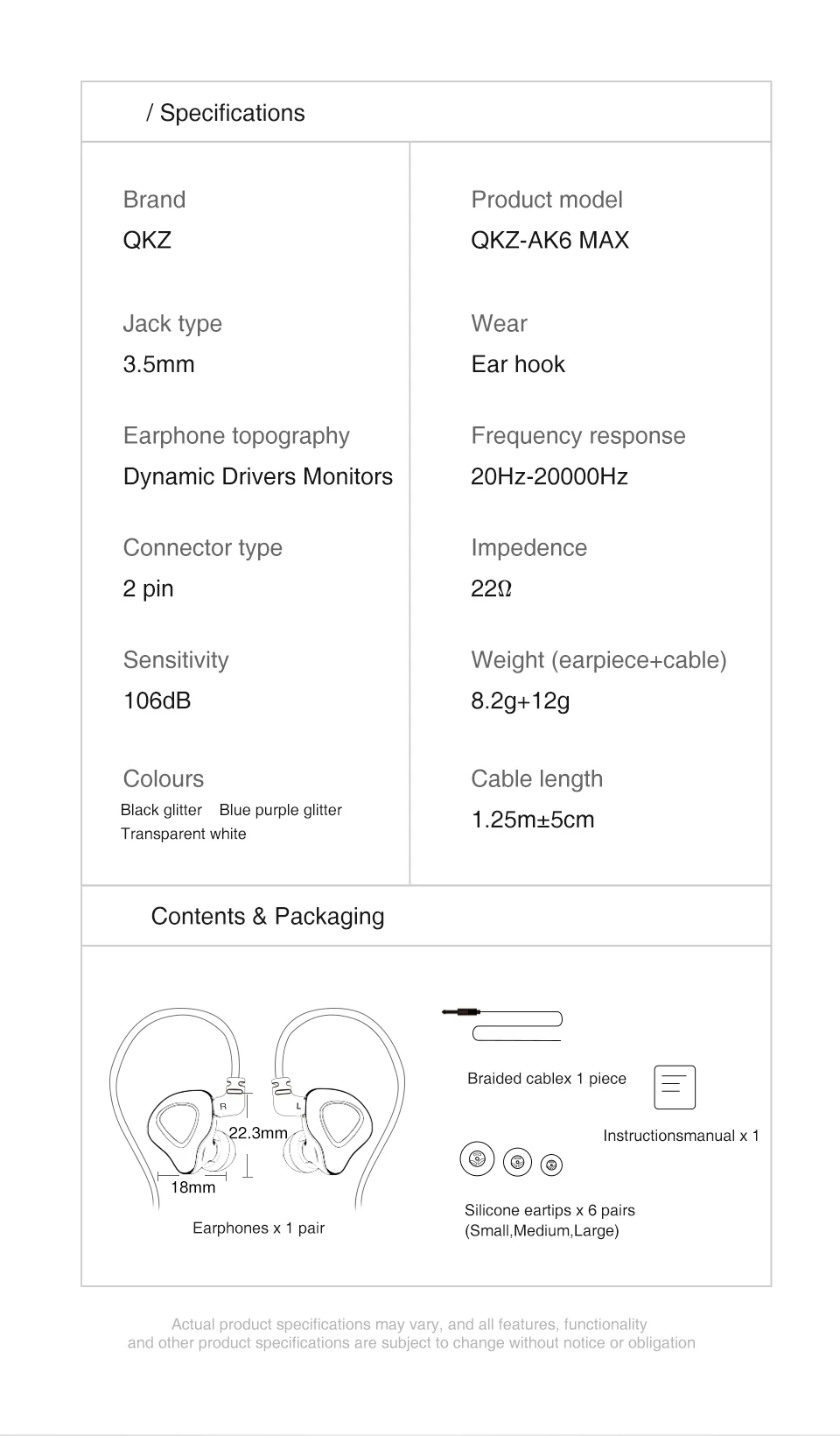 QKZ AK6 MAX Earphones 1 Dynamic HIFI Bass Earbuds In Ear Monitor Headphones Sport Noise Cancelling Headset