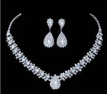 

wholesale price 2set/lots crystal diamond wedding bride set necklace earrings up-market products free shipping