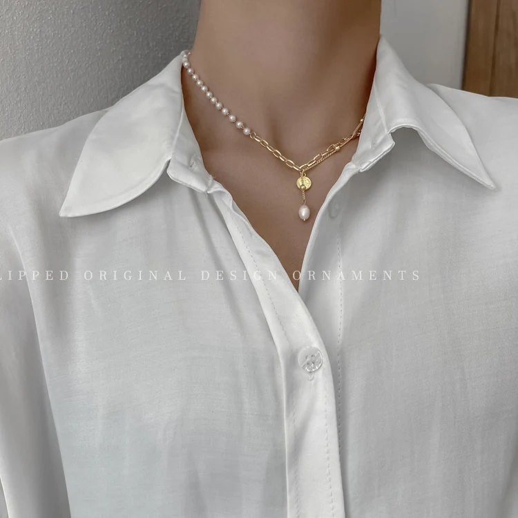 2021 New Korean Fashion Dainty Pearl Necklace For Women Beaded Chain Cute Pearl Pendant Choker Vintage Jewelry On The Neck