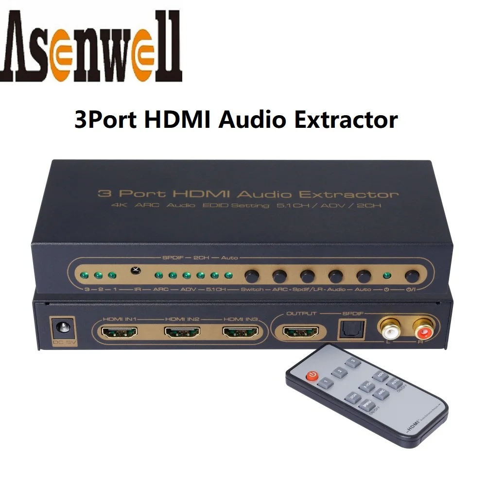 

4K HDMI Swith Splitter Toslink SPDIF 5.1 Digital 2CH R/L Analog Audio FHD 1080P 3D 4Kx2K MHL ARC EDID Set HDMI Audio Extractor