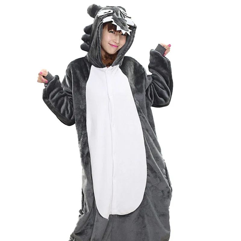 

Kigurumi Timber Wolf Pajama Set Onesie For Adult Women Winter Warm Flannel Animal Cosplay Costume Girls Festival Party Loose