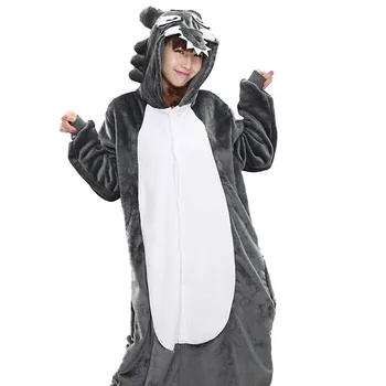 

Timber Wolf Kigurumi Pajamas Set Onesie For Adult Women Winter Warm Flannel Animal Cosplay Costume Girls Festival Party Loose