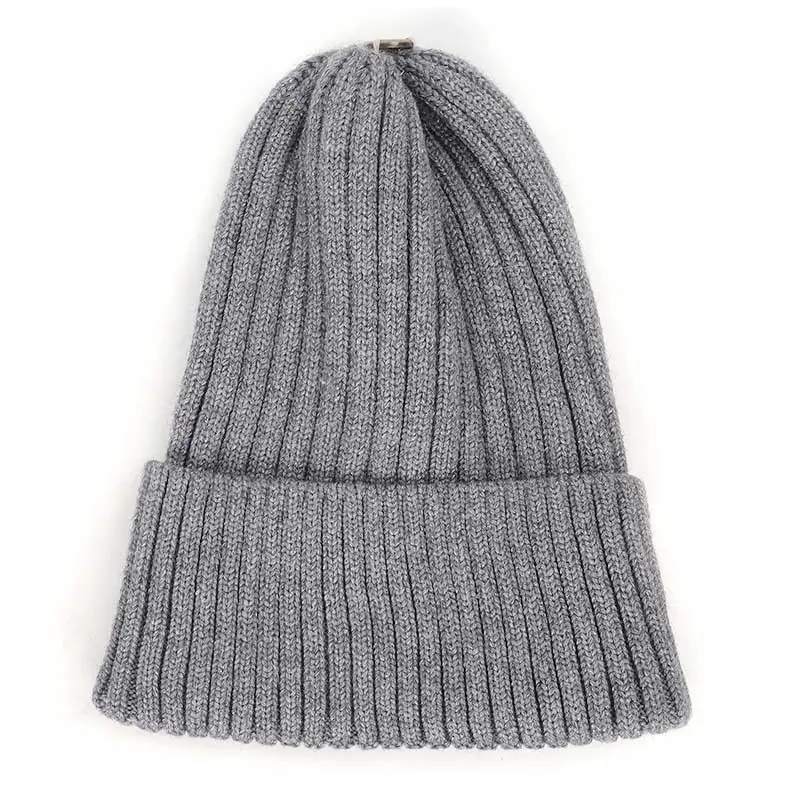Gray-2 Новинка зимы, помпоновая шапочка skullies, теплая утолщенная шапка, мягкая шапка, вязаная шапка-носок, мешковатая Хлопковая женская шапка - Цвет: Gray-2