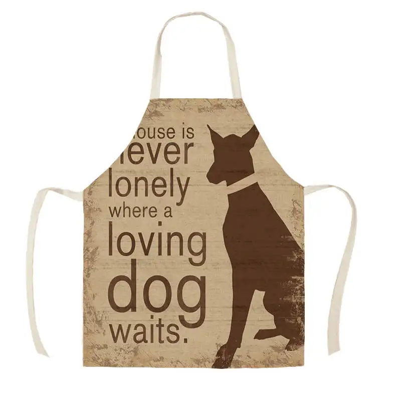 1Pcs Kitchen Apron DOG Letters Home Dog Printed Linen Aprons for Men Women Home Cleaning Tools WQ016