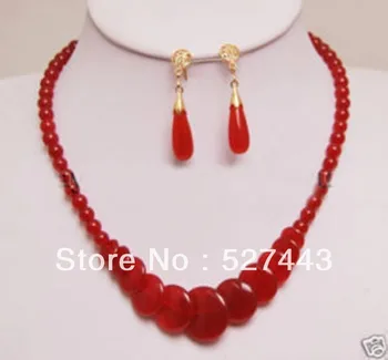 

Hot sell Noble- good>>@> Wholesale Fancy jewelry Set Red * Natural stone necklace Earring Sets Natural jewelry