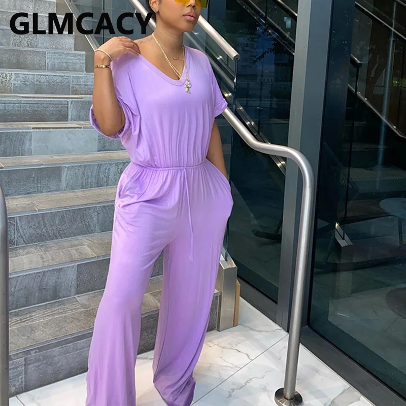 Women Short Sleeve Wide Leg Draw String Bodycon Jumpsuit Solid Casual Plus Size Overalls Women Short Sleeve Wide Leg Draw String Bodycon Jumpsuit Solid Casual Plus Size Overalls