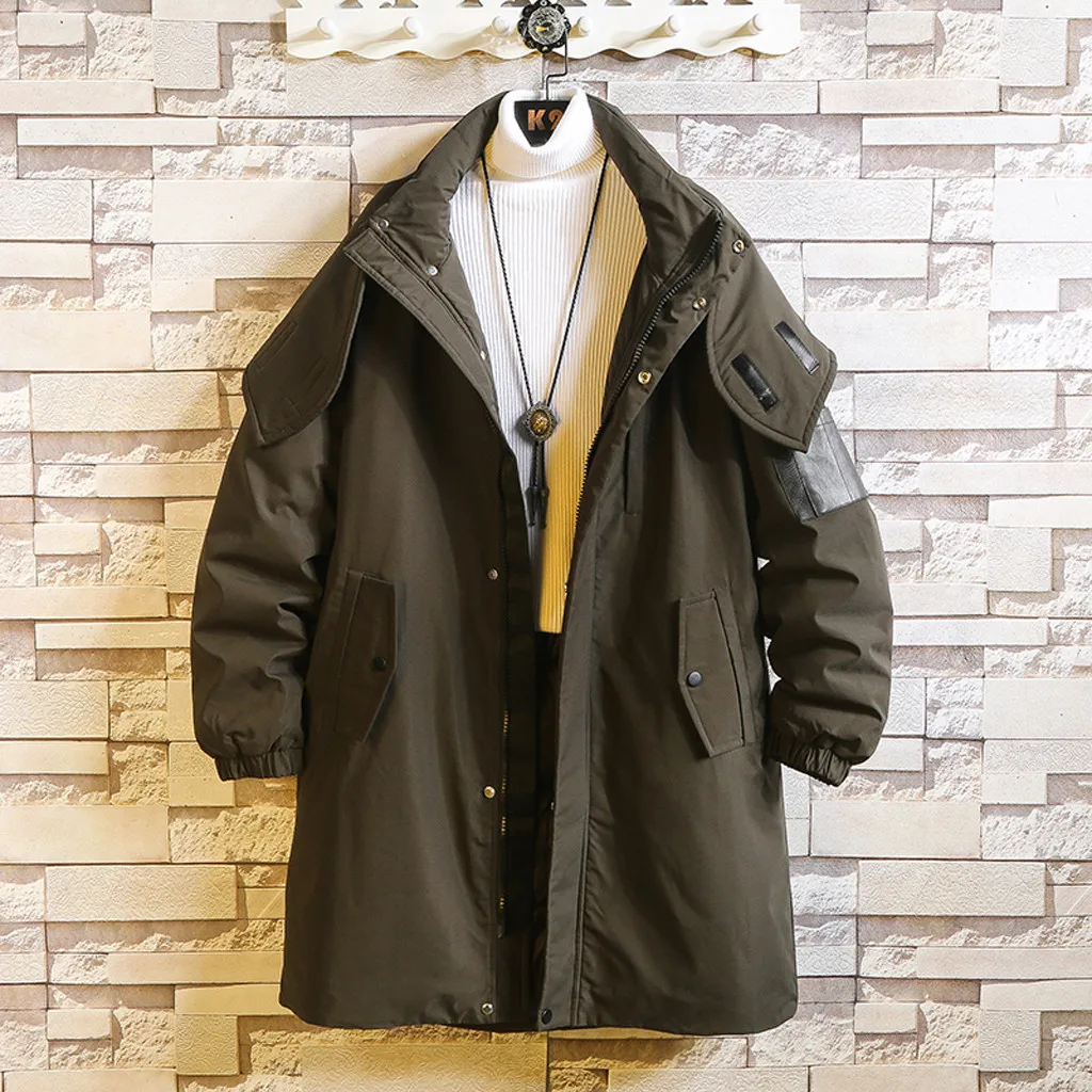 

Men's Autumn And Winter New Fashion Stitching Solid Color Hooded Cotton Coat Casual Coat cottonpadded Fashion hooded