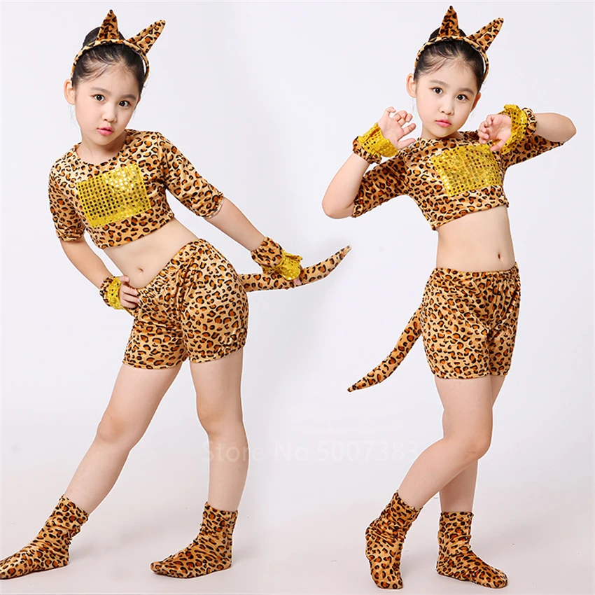 Cartoon Animal Cosplay Girls Tiger Leopard Dress Halloween Costume for Kids Christmas Outfit Headband Carnival Party Dance Cartoon Animal Cosplay Girls Tiger Leopard Dress Halloween Costume for Kids Christmas Outfit Headband Carnival Party Dance