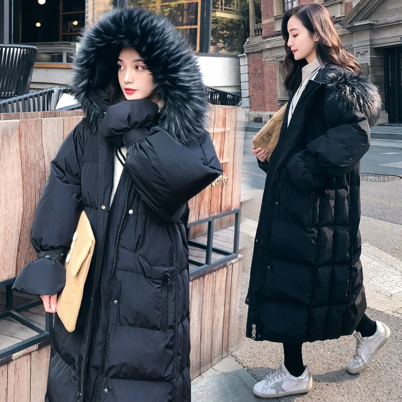 

Cotton Coat Women's 2018 New Style Winter Korean-style Loose-Fit BF Long Large Fur Collar Cotton-padded Clothes Long over-the-Kn