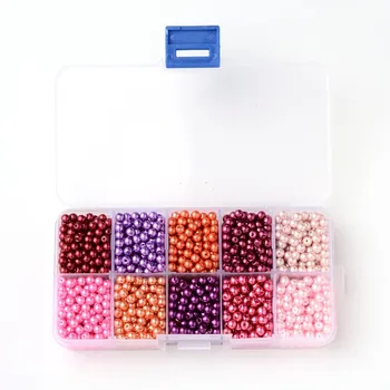 

1 Box Mixed Pearlized Round Glass Pearl Beads Mixed Color Hole: 1mm 1500pcs/box