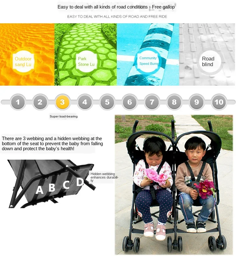 Travel Portable Double Stroller for Twins Folding Umbrella Baby Cart Double Strollers Twins Babies Umbrella Stroller Lightweight