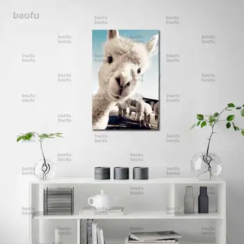

Art Oil Painting Alpaca Poster Animal Print Decorative Canvas Painting Wall Pictures For Living Room Cuadros Decoracion Salon