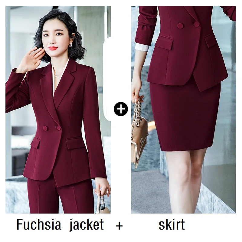 Fuchsia jacket skirt Женские костюмы, тонкий осенне-зимний ассиметричный жакет, штаны, комплект из 2 предметов, женские брючные костюмы, женские костюмы, 9901 - Цвет: Fuchsia jacket skirt