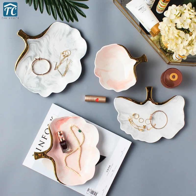 

Marble Tray Ceramic Dinner Plate Dish Glod Nordic Style Jewelry Storage Cosmetics Display Plates Set Decorative Salad Tableware
