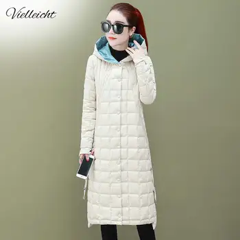 

Vielleicht 2019 New Winter Women Collection Coat Winter Jacket Women Below Knee Length Warm Long Parka Quilting Hooded Wind Coat