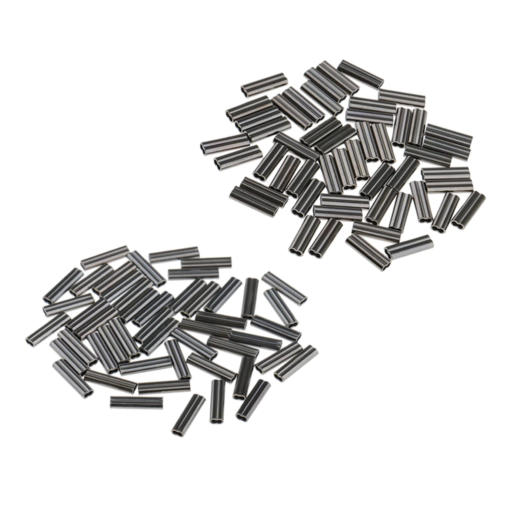 100pcs Copper Double Barrel Crimp Sleeves Connector Tool for Fishing Line Leader Wire, Fishing Tackle Accessories, 0.8mm 1.2mm