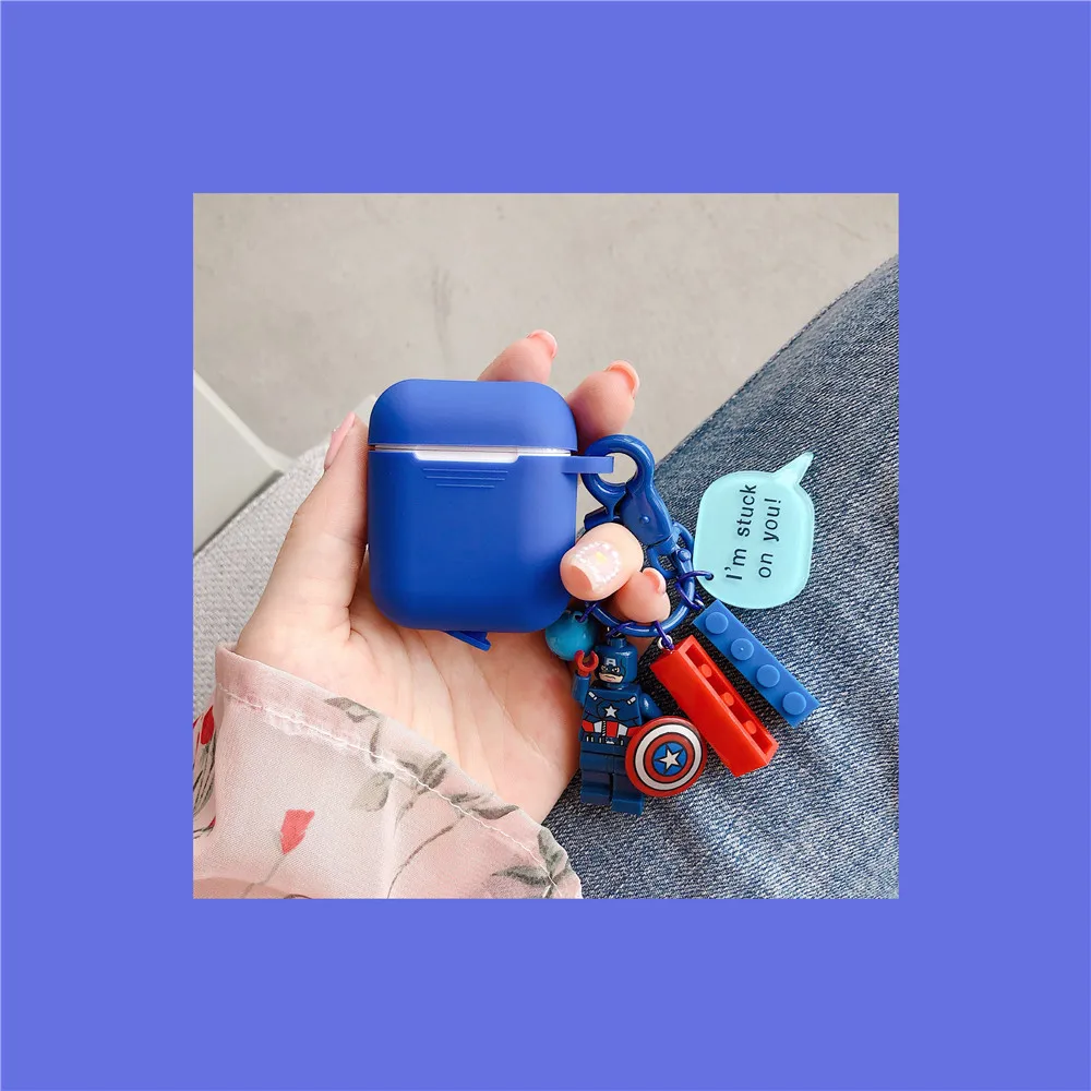 Marvel мультфильм кукла «мстители» кулон Декор силиконовый чехол для Airpods 1 2 Bluetooth беспроводные наушники коробка Защитная крышка