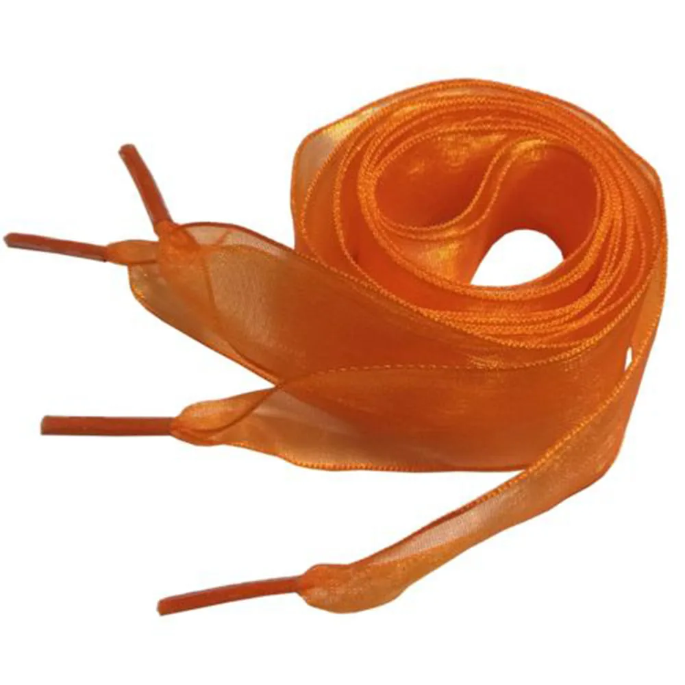 Orange 1 пара 120 см ширина 2,5 см плоские шелковые атласные шнурки из вуали Ленточные шнурки для обуви кроссовки спортивная обувь кружевные женские шнурки с бантом - Color: Orange