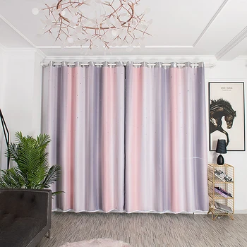 

Gradient Hollow Curtain Double Hollow Star Striped Curtain Living Room Bedroom Blackout Curtain Decoration