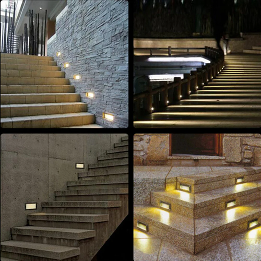 Waterproof LED Step Stair Light 3W Stainless Steel Recessed Garden Buried Lamp Indoor Outdoor Stairway Corridor Wall Sconce