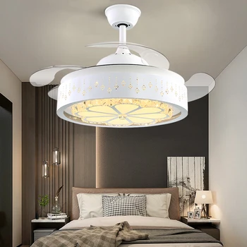 

2020 Modern Simple Invisible Shrink Fan Lamp Dining Room Ceiling Fan Light Household LED Ceiling Fans with Lights 110v 220v DC