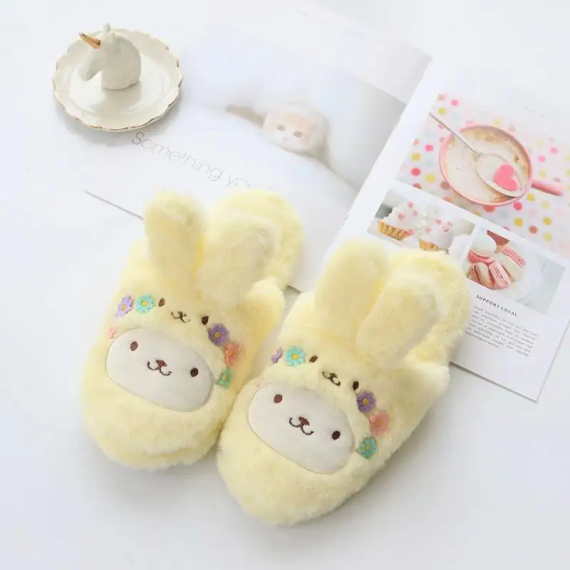 Теплые плюшевые тапочки с милыми заячьими ушками из мультфильма Cinnamoroll stellalou Rabbit - Цвет: Белый