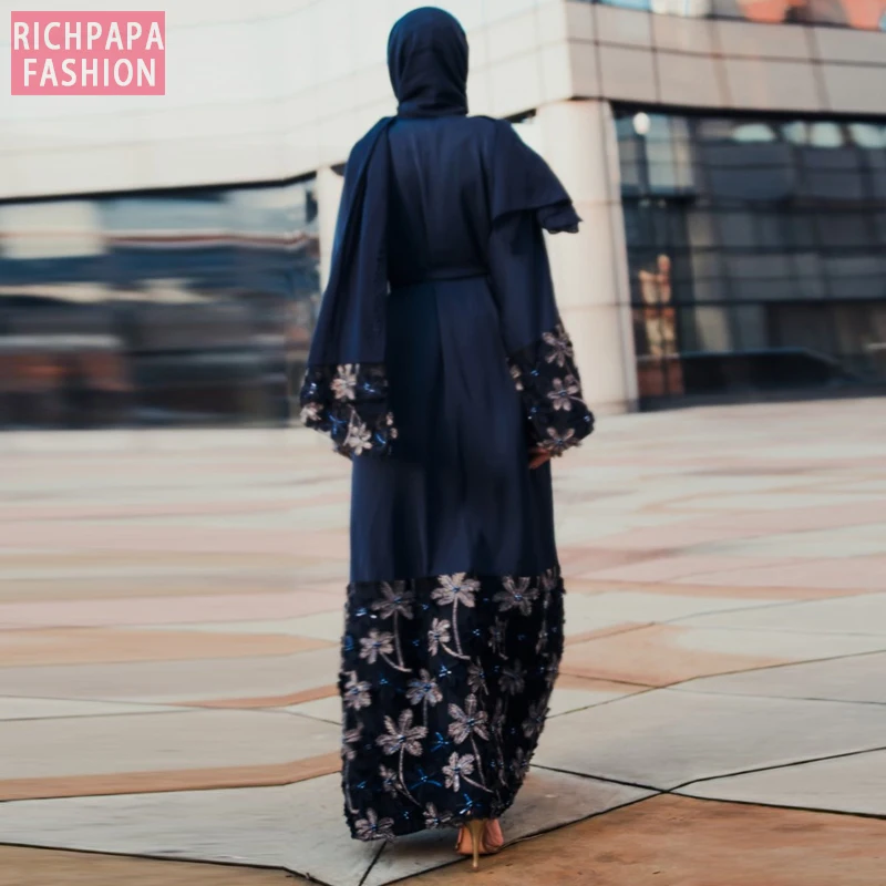 Цветочный кафтан абайя Дубай, Турция мусульманская одежда хиджаб мусульманское платье Абая для женщин Кафтан jilbabe Elbise Giyim Ramadan Robe