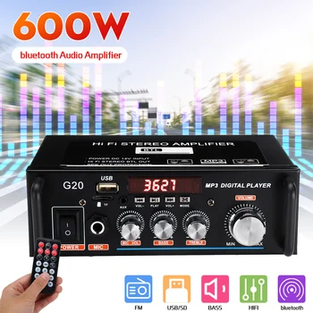 

600W bluetooth Amplifier 220V/12V Home Audio Amplifier Stereo LCD Display with Remote Control HIFI USB FM Radio SD MIC Port