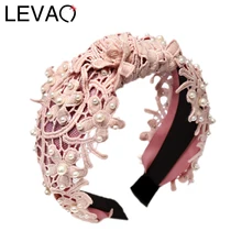 LEVAO, Цветочная жемчужная Кружевная повязка на голову, Женский бантик, тюрбан в богемном стиле, Женская повязка на голову, аксессуары для волос для девочек, элегантный обруч для волос