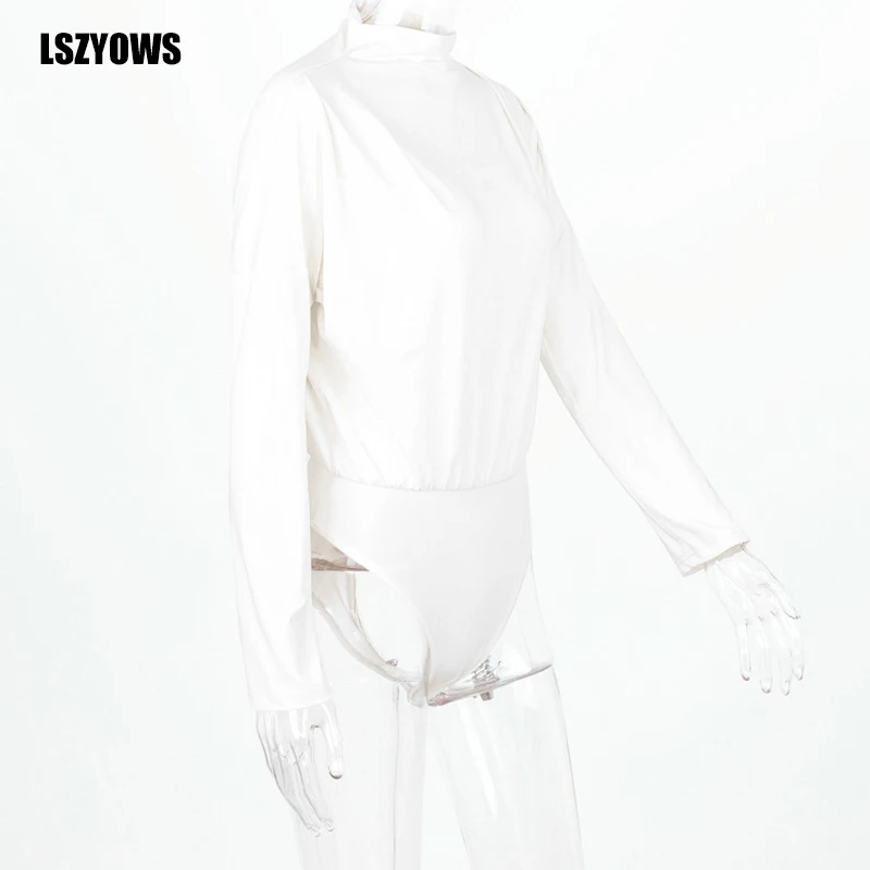 White Bodysuits Women Top Long Sleeve Stand Collar Loose Jumpsuits Rompers Casual Party Wear Autumn Bodysuit Femme Overalls