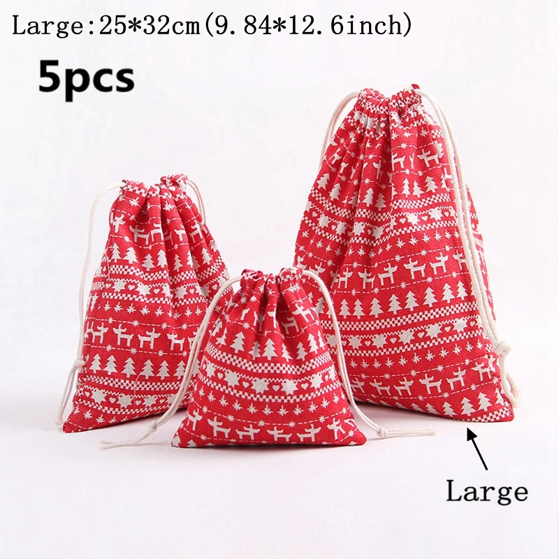 5pcs-Red tree-S Картина хлопковой елки, сумка на шнурке, Женский дорожный кейс для косметики, косметики, обуви, тканевый чехол для хранения, органайзер, сумки, рождественский подарок - Цвет: 5pcs-Red tree-S