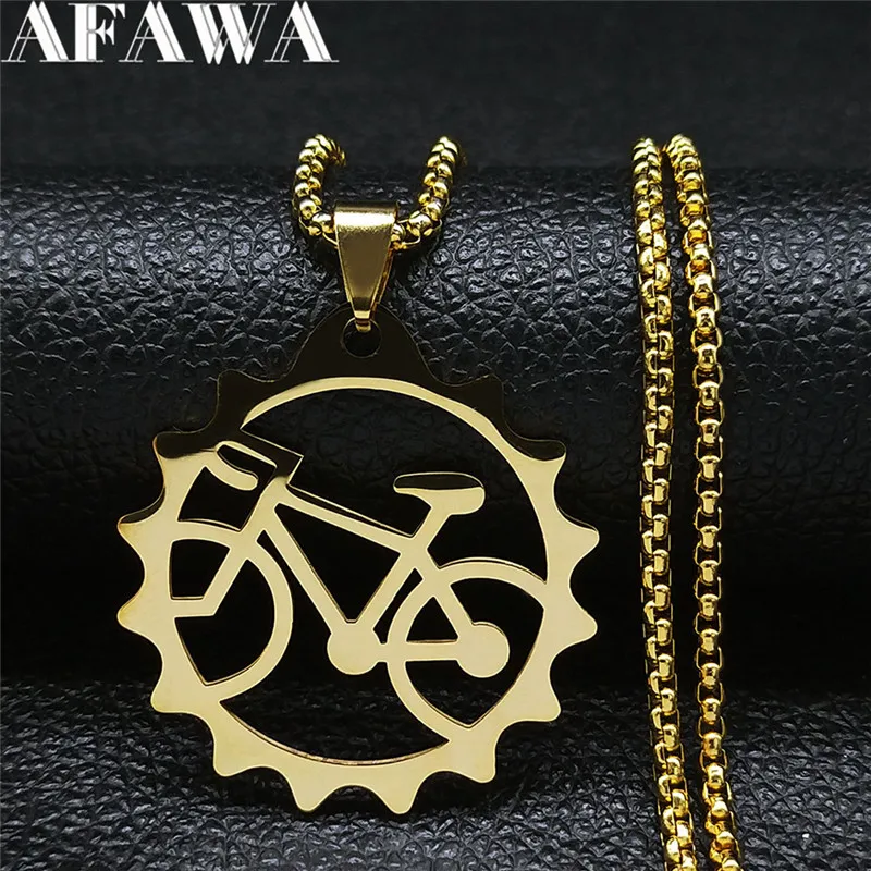 2022 Stainless Steel Sports Bicycle Necklace for Women/Men Tires Gold