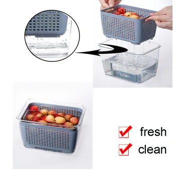

Fruit Storage Basket with Lid Vegetable Drain Crisper Built-In Partitions Plastic Fresh-Keeping Box Storage Containers Kitchen