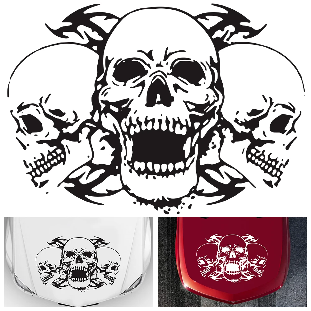

1Pc Skull Head Totem Auto Sticker Car Body Racing Side Door Long Stripe Stickers Auto Vinyl Decal Three Skull Totems Car Decal