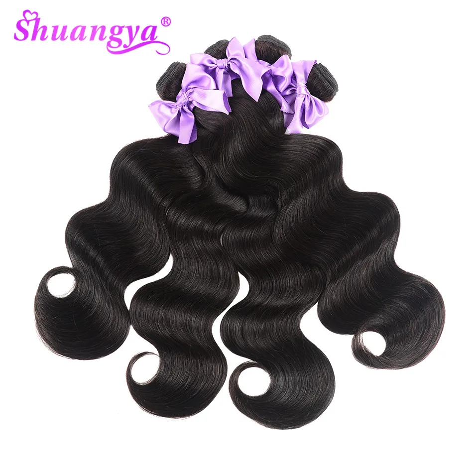 Shuangya волосы перуанские волнистые пучки с фронтальной Remy фронтальные пучками 100%
